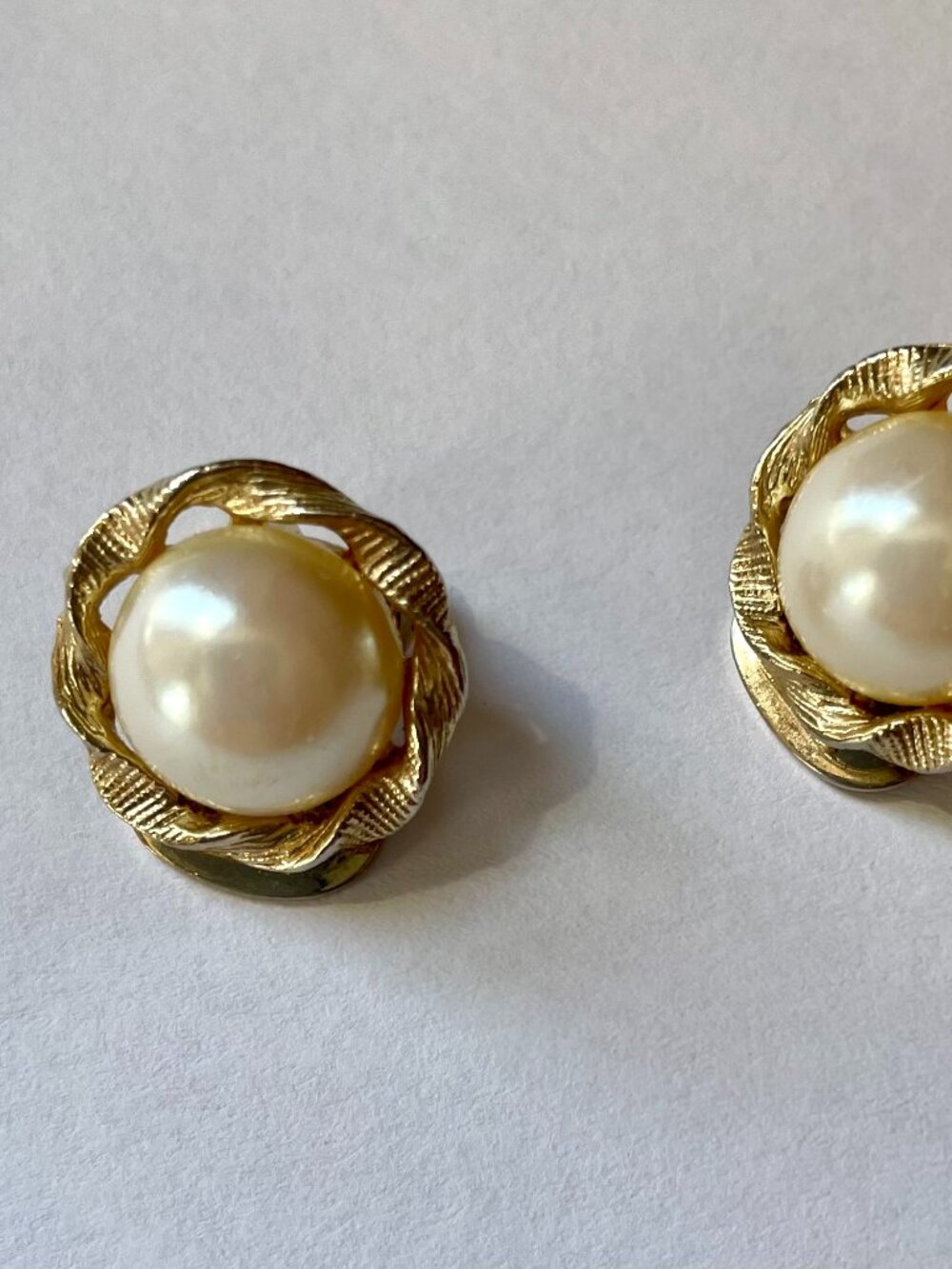Vintage Clip-on Costume Pearl Earrings framed with Gold Circle
